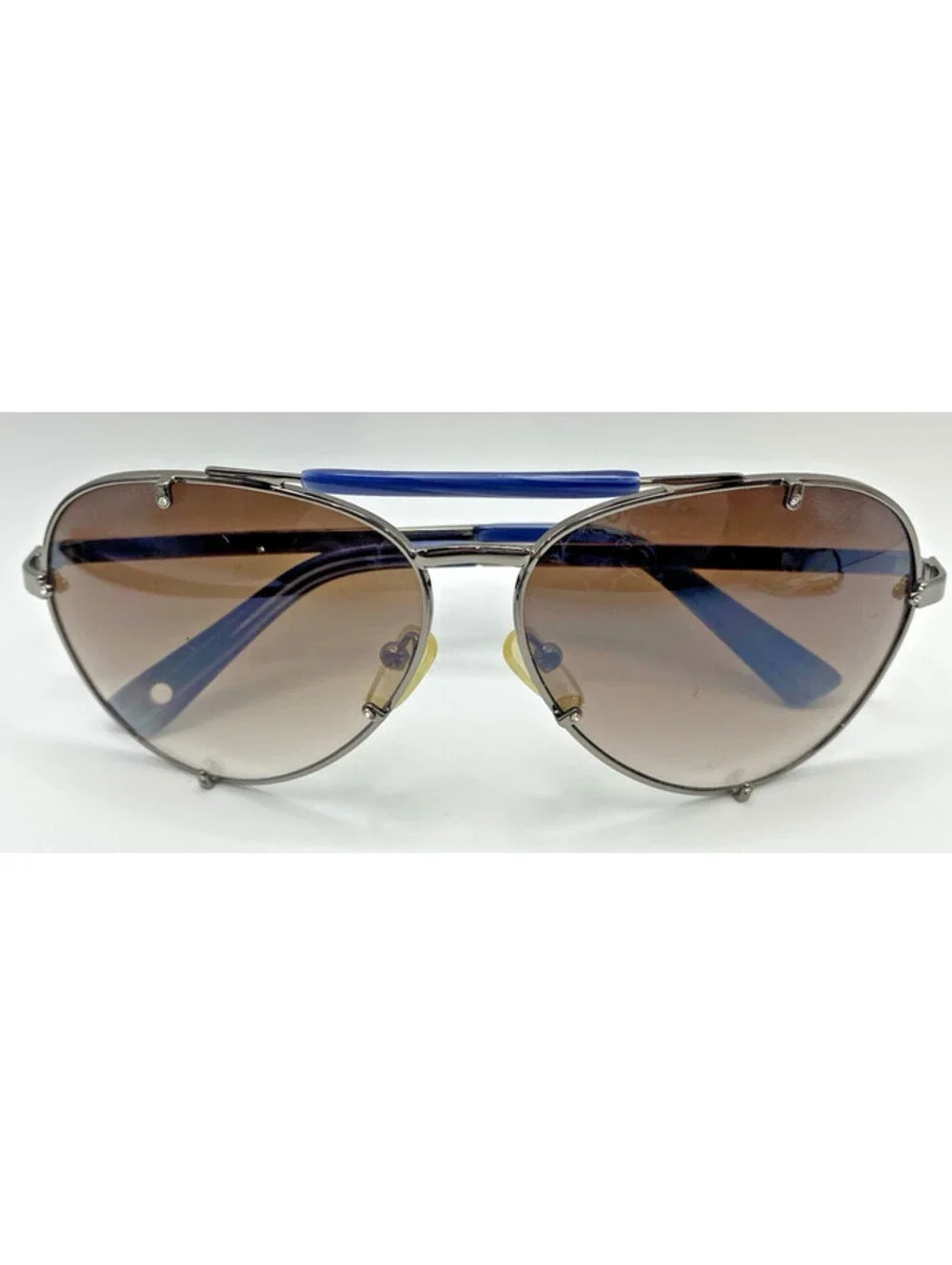 Kathy Van Zeeland Aviator Sunglasses Brown Gradient Blue Accent Women